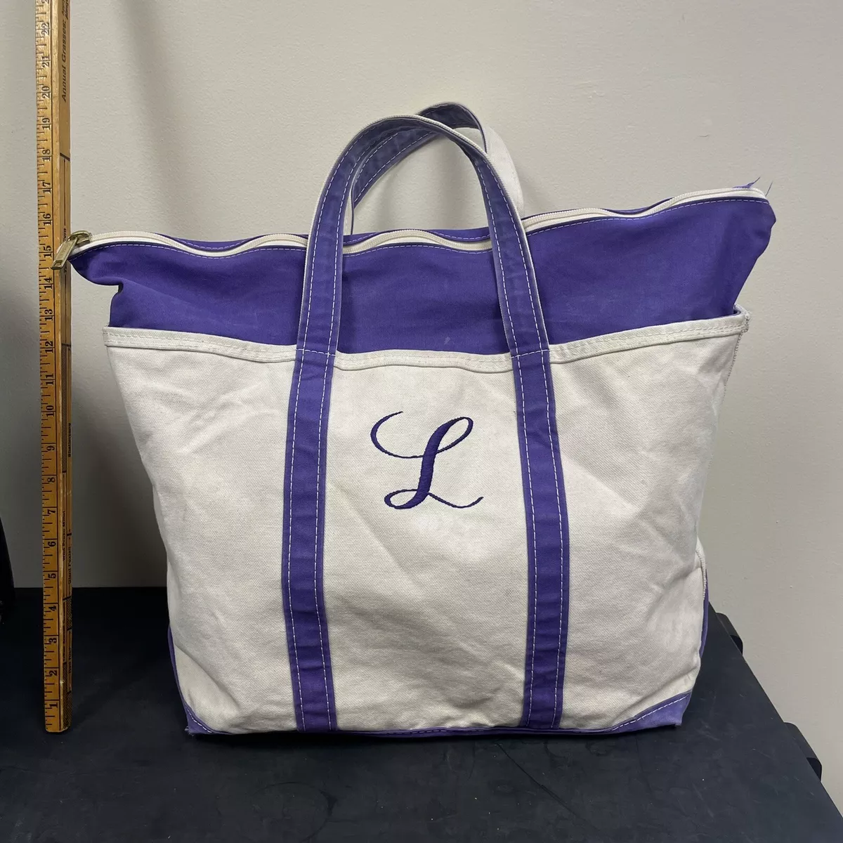 Vintage LL Bean Boat And Tote Bag USA Made Purple Canvas Short