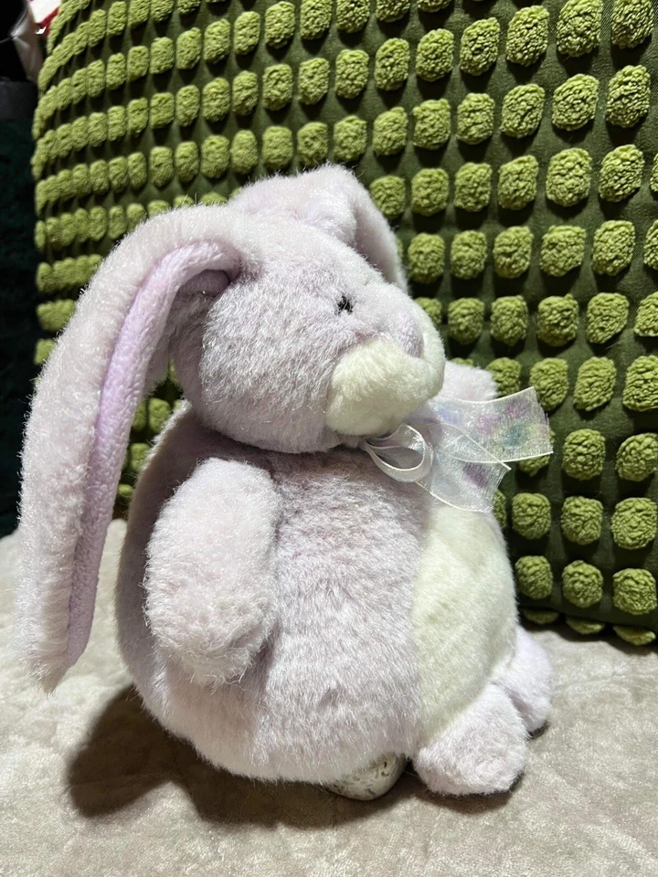 RUSS BERRIE BUNNY RABBIT TEDDY BEAR SOFT TOY POM POM LILAC PURPLE MAUVE EASTER - Image 3 of 4