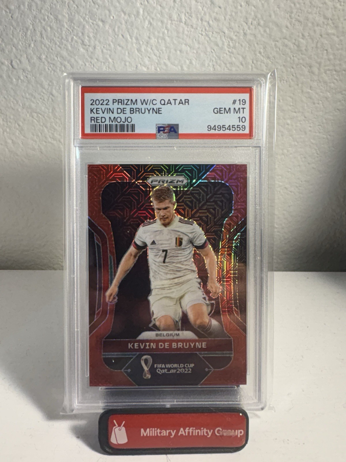 2022 Panini Prizm World Cup Qatar Kevin De Bruyne #19 Red Mojo /99 PSA 10 POP 1