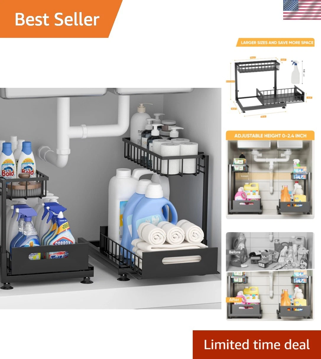 Under Sink Organizer Storage 2-Tier Metal Pull-Out Kitchen Cabinet Organizer...
Opens in a new windo