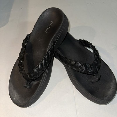 Vionic Women's Kenji Black Braided Leather Platform Sandals Flip Flop US 10 F7-1