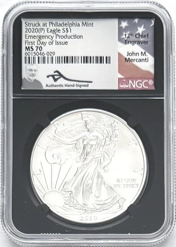 2020(P) SILVER EAGLE PHILLY EMERGENCY PRODUCT FIRST DAY ISSUE NGC MS70 MERCANTI