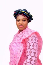 Women's Pink African Kaftan Dress, Lace Traditional Outfit with Matching Bag
