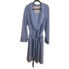 Nautica Men's Blue 100 Cotton Plaid Robe Belted Light Lounge Sleepwear L / XL