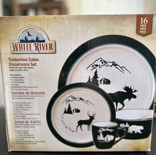 Bass Pro Cabelas 16 Piece Stoneware Dinnerware Set Lake House Rustic Deer Camp  - Picture 3 of 7