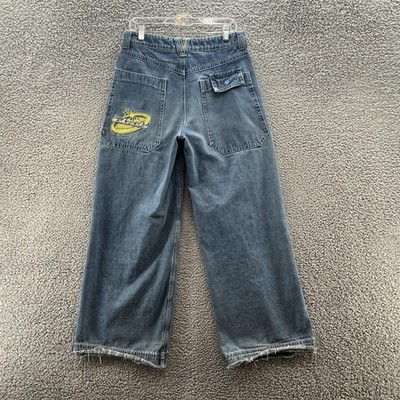 Alab Jeans Womens 10 Blue Mega Baggy Wide Leg Grunge Skater Distressed Hem