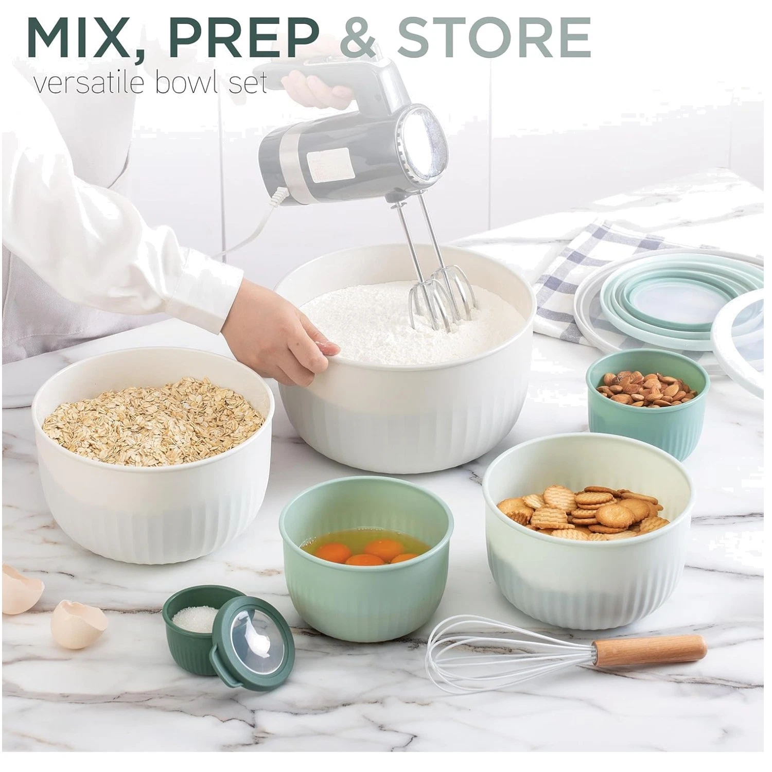 Deep Plastic Mixing Bowls with Lids - 12 Pc