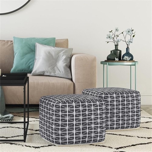 Simpli Home Noreen Boho Square Pouf in Slate Gray and White Handloom Woven Pa... - Picture 6 of 6