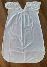 Vtg Barbizon Nightgown Pale Blue Cotton Blend Seed Pearls Embroidery Lace