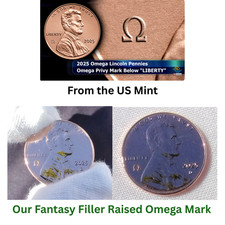 2025 Omega Penny Lincoln Cent with RAISED  Privy Mark, Premium Fantasy Set