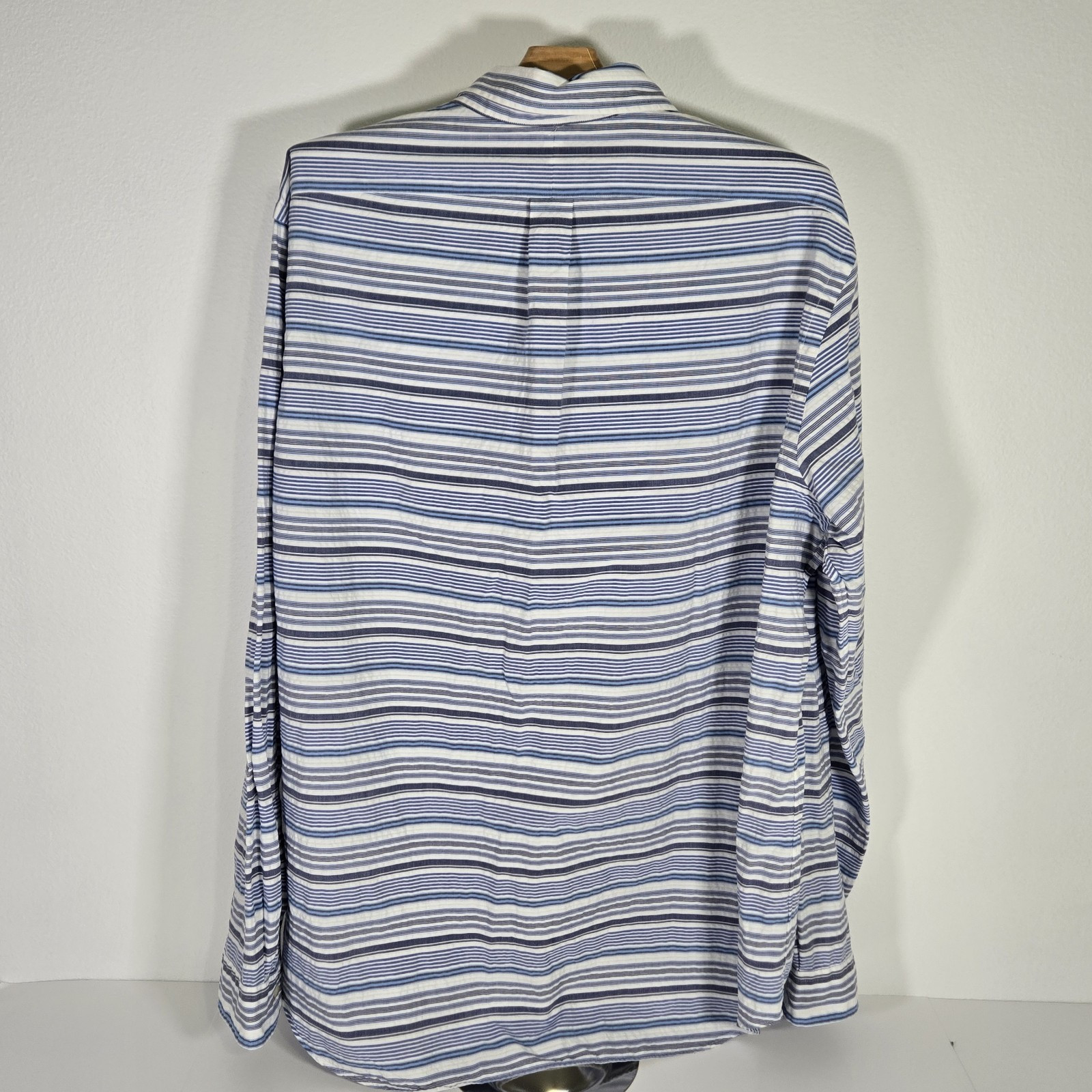 Polo Ralph Lauren camicia uomo XXL blu bianco orizzontale righe bottoni pony