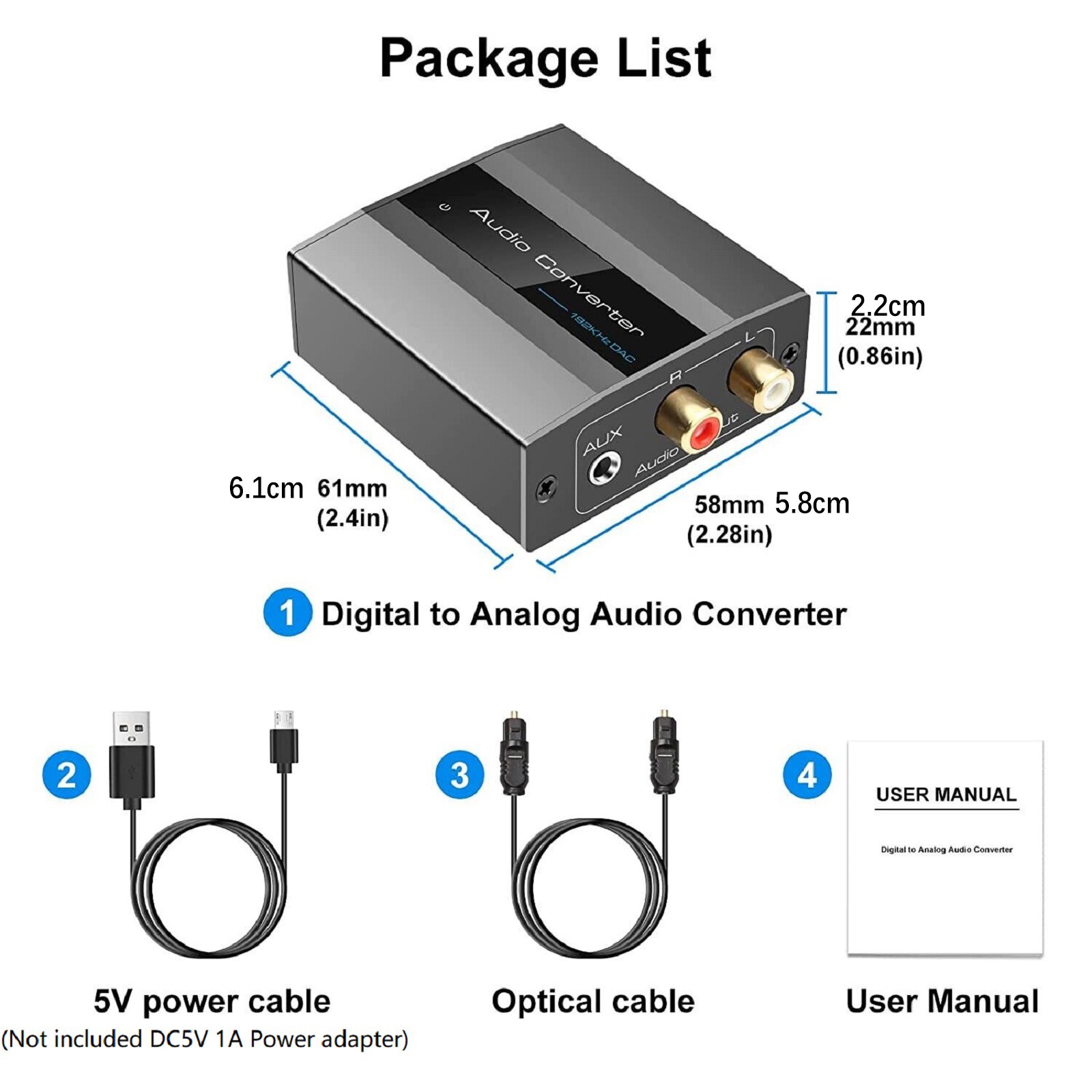 Coaxial/Toslink digital Audio Input Digital to Analog Audio Converter Adapter