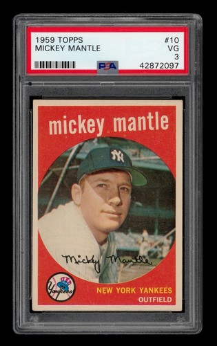 1959 Topps Set-Break # 10 Mickey Mantle PSA 3 VG