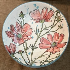 English Garden Red Daisy  Floral 8.5” Pasta Bowls Set of 4 NEW