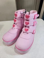 Lucky Step Platform Boots Chunky Shoes Heart Zip Emo Lolita Women's Size US 11