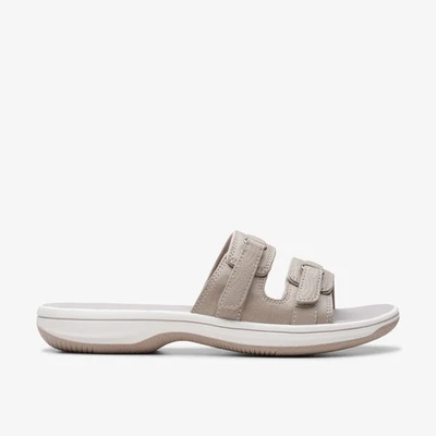CLARKS CLOUDSTEPPERS Clarks Womens Brinkley Piper Light Taupe Slip Ons,Flat Sandals,Sliders Synthetic