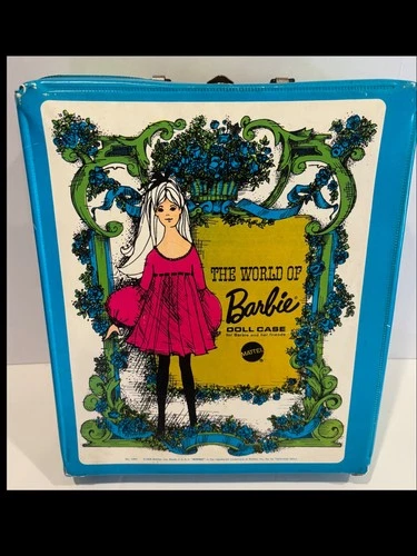 VTG 1968 Mattel Blue The World of Barbie Latched Vinyl Doll Case W/ Accessories