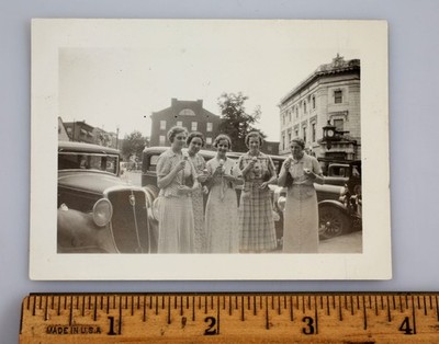 Vintage Photo Americana Women Enjoy Ice Cream Studebaker Car c. 1930s