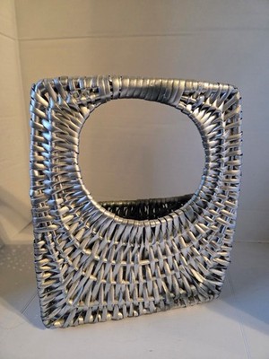 Silver Basket, Large Wicker Rattan Painted Silver