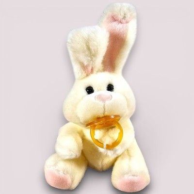 Russ Berrie Binny Bunny Rabbit Plush Stuffed Toy Yellow Binky Pacifier Vintage