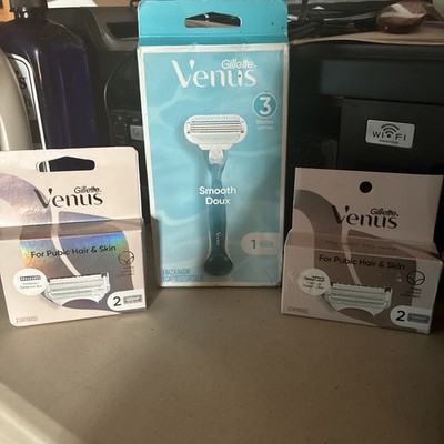 Gillette VENUS Razor Cartridge for Pubic Hair & Skin, 4 cartridges & 3blade 