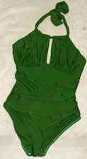 B2prity Women One Piece Swimsuit Tummy Control Swimwear V Neck Halter Green M