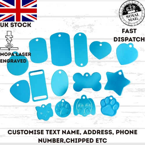 MY STORE Dog Tag Light Blue Engraved Personalised ID Name Disc Pet Cat Tags Animal Collar