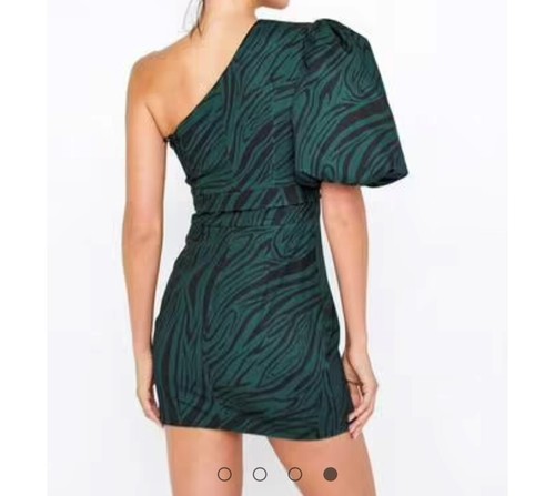 Mossman Dress - One Shouldered, Green/Black Print AU10 - Picture 2 of 3
