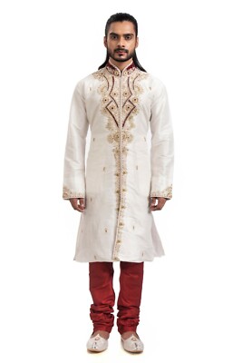 itailorman Designer Indian Ethnic Dark Off-White Kurta Churidar for Men 2pc