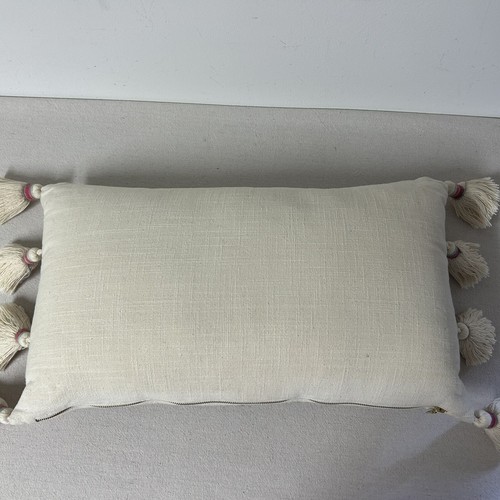 Anthropologie Throw Pillow Multicolor Wool Embroidery Cotton Fabric Tassels Boho - Picture 7 of 12