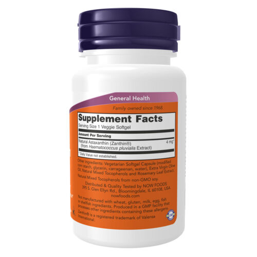 3 x NOW Astaxanthin 4 mg features Zanthin reg; Eye Health 60 Veg Softgels - Picture 3 of 4