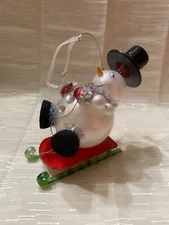Acrylic Snowman on sled Bobble Head Style ornament 5”
