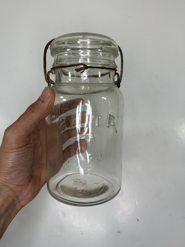 Vintage Atlas E-Z Seal Clear Gray Quart Canning Jar With Lid - Picture 7 of 12