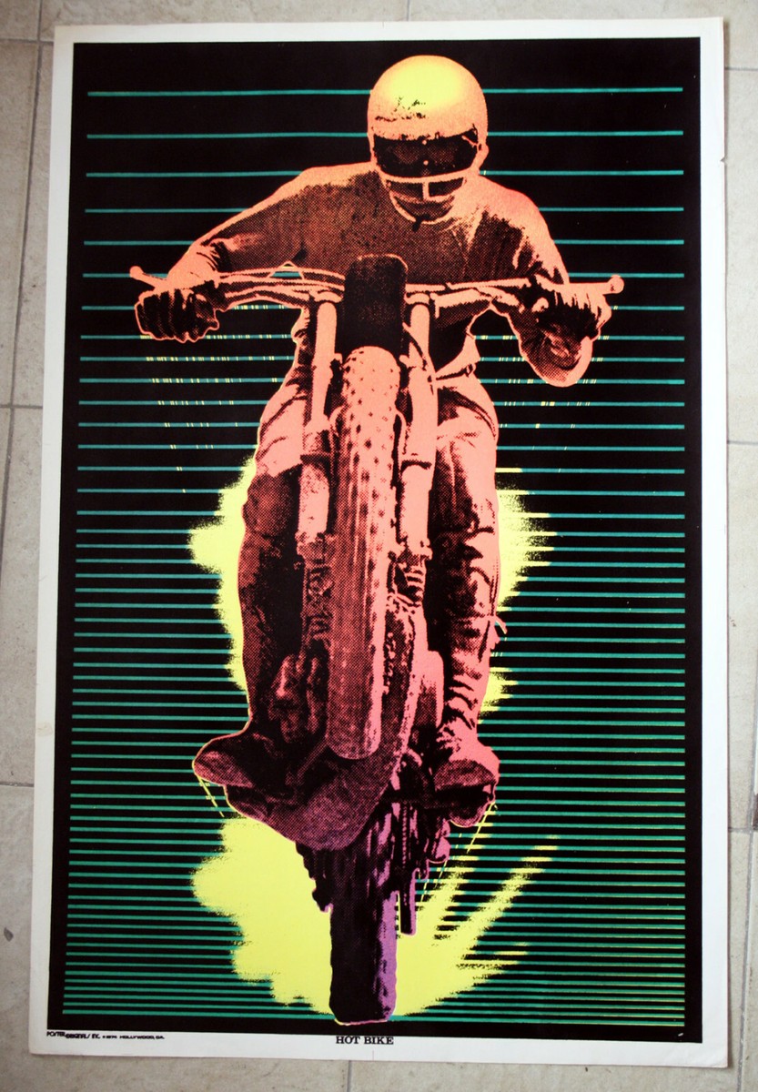 RARE VINTAGE 1974 HOT BIKE VELVET BLACKLIGHT POSTER ORIGINALS INC