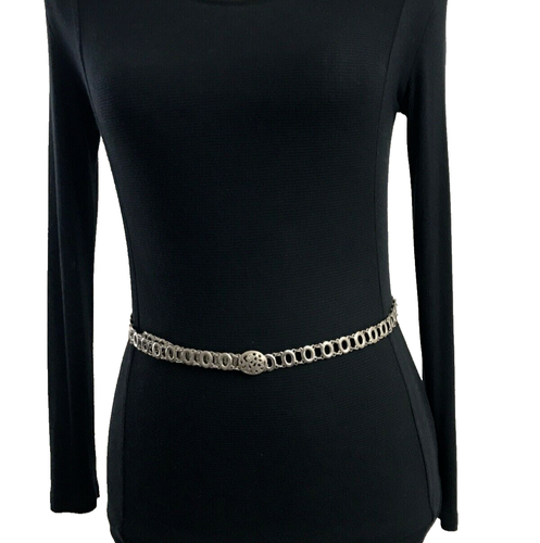 Damen Gürtel XS-S Silber Vintage Metall Dünn Oval Blumen Schnalle Kleid Freizeit Damen