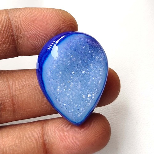 Natural Onyx Agate Druzy Cabochon Pear Loose Blue Geode Gemstone 56 Cts OZ-271 - Picture 3 of 7