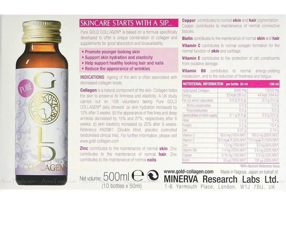 Pure Gold Collagen Food Supplement 10 Day Program Hair Nails Skin Care 10x50ml - Image 3 of 4