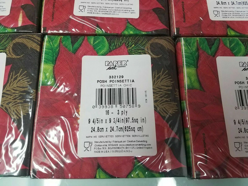 Posh Poinsettia Beverage Napkins 16Ct-3Ply (Made in USA) 9 4/5 x 9 3/4 (pk of 2) - Image 2 of 2