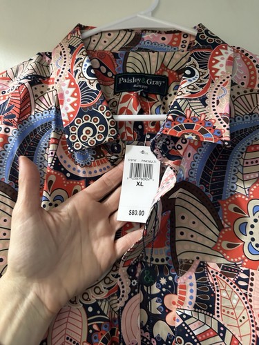 Neu mit Etikett SS koralle Melone Mandala Paisley, Paisley & grau Button-Down-Hemd XL für Herren - Bild 4 von 4