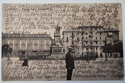 Postcard 1921 Turin Piazza Emanuele II very special travelled