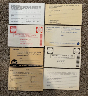 Vtg Record Co. Business Reply Mail Cards Disneyland, Dot, Kapp, Cadet ...