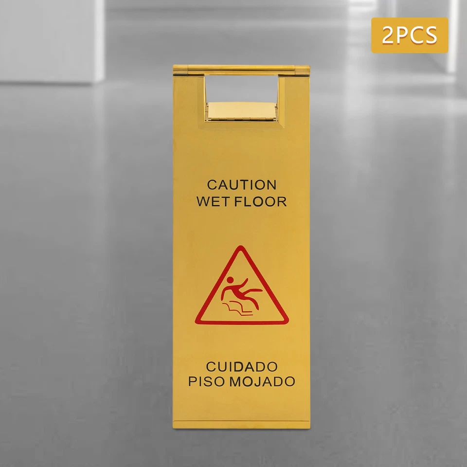 Letrero de piso mojado de acero inoxidable de 2 piezas de precaución letrero de piso mojado letrero de advertencia de seguridad Foto 2 de 4