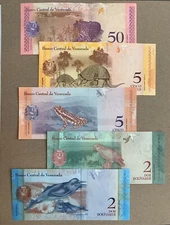 5 PCS Venezuelan Animal Banknotes Lot. Foreign Notes. Money Currency Bills Set 