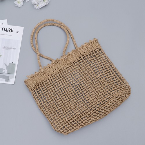 Khaki Knitted Pouch Handmade Straw Weaving Bag Hallow Out Shoulder Bag Summer - Picture 3 of 11