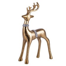 12" Metal Reindeer Figurine with Crystals, Christmas Deer Figure, Gold