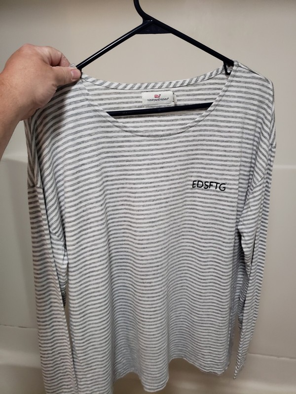Vineyard Vines Women T-Shirt Striped Stretch Boatneck Long Sleeve Pullover Large