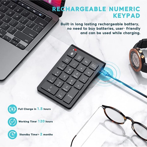 Rechargeable Wireless Numeric Keypad Bluetooth Slim 22-Key External Numpad - Picture 3 of 6