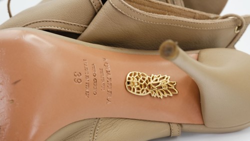 Aquazzura Firenze Women's Size US 9 EU 39 Tan Suede Open Toe Stiletto Heels VG+ - Picture 9 of 11
