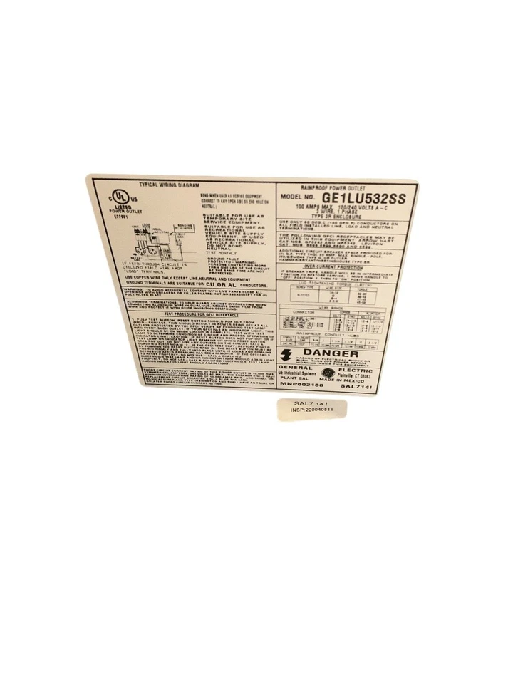 GE GE1LU532SS RV Panel W/ 100-Amps, 120/240V Receptacles 20-Amp GFCI - Image 2 of 3