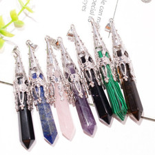 10pcs Charms Gemstone Long Hexagonal Pointed Reiki Chakra Healing Pendant 75mm